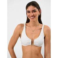 Accessorize Jacquard Gold Trim Bikini Top - White