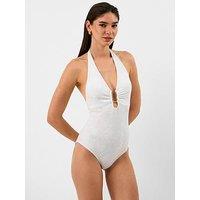 Accessorize Jacquard Gold Trim Swimsuit - White