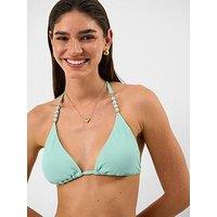 Accessorize Bead Strap Textured Triangle Bikini Top - Green