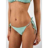 Accessorize Bead Strap Textured Bikini Bottoms - Green