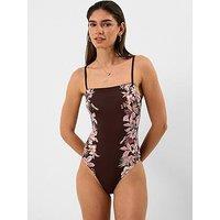 Accessorize Floral Print Swimsuit - Brown
