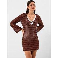 Accessorize Beach Bronze Shimmer Crochet Cover Up - Brown