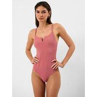 Accessorize Textured V Insert Swimsuit With Bead Straps - Orange