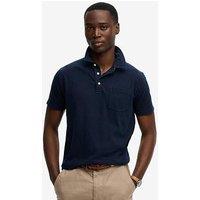 Superdry Classic Cotton Linen Short Sleeve Polo Top - Navy