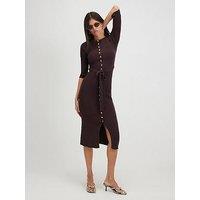 River Island Belted Midi Ribbed Dress - Brown