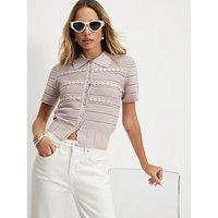 River Island Knitted Short Sleeve Daisy Cardigan - Beige