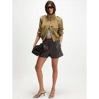 River Island Faux Suede Funnel Neck Bomber Jacket - Green