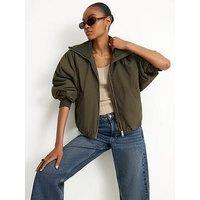 River Island Funnel Neck Bubble Hem Bomber Jacket - Green