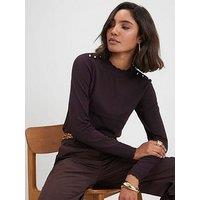 River Island Knitted Pointelle Trim Long Sleeve Top - Brown