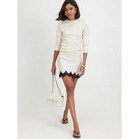 River Island Knitted Pointelle Trim Long Sleeve Top - Cream