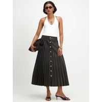 River Island Popper Front Pleated Midi Skirt - Brown