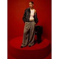 River Island Flecked Pleated Wide Leg Trousers - Grey