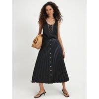 River Island Popper Front Pleated Midi Skirt - Black