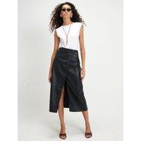 River Island Wrap Ring Buckle Split Midi Skirt - Black