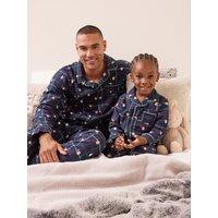 The Very Collection Mens Family Christmas Pyjama Woven Printed Santa Revere Set - Navy