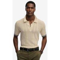 Superdry Knitted Texture Short Sleeve Polo - Beige