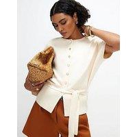 River Island Women'S Cinched Waist Belted Cardigan Top - Cream