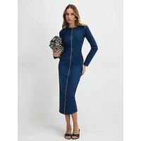 River Island Billie Zip Through Midi Dress - Blue