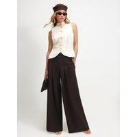 River Island Womens High Waist Pleated Wide Leg Trousers - Brown