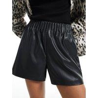 River Island Womens Faux Leather Elasticated Runner Shorts - Black