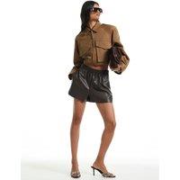 River Island Faux Leather Elasticated Shorts - Brown