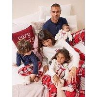 The Very Collection Mens Family Christmas Pyjama Check Ribbed Henley And Check Woven Bottoms Set - Navy