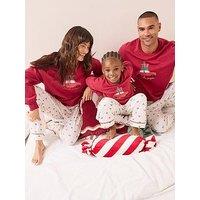 The Very Collection Mens Family Christmas Pyjama Car Sweatshirt And Waffle Printed Bottoms - Red