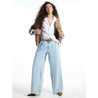 River Island Womens Chilli Pleat Belted Wide Leg Jeans - Blue