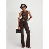 River Island Belted Stretch Straight Leg Jeans - Brown