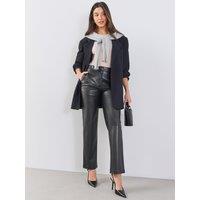The Very Collection Womens Horsebit Waist Straight Leg Faux Leather Trousers - Black