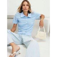 River Island Knitted Short Sleeve Daisy Cardigan - Blue