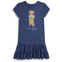 Polo Ralph Lauren Girls Bear Print Short Sleeve Jersey Dress - Blue