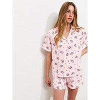 New Look 915 Girls Pink Croissant Short Sleeve Top And Shorts Pyjama Set