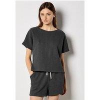 Apricot Dry Waffle Body Grown On Sleeve T-Shirt - Grey