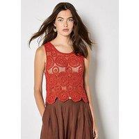 Apricot Circles Crochet Shell Top - Orange