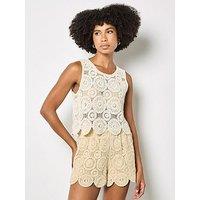 Apricot Circles Crochet Shell Top - Cream