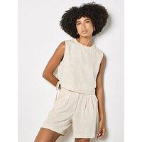 Apricot Ribbed Neck Side Tie Shell Top - Cream