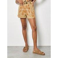Apricot Embroidered Floral Shorts - Cream