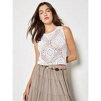 Apricot Diamond Hand Knit Crop Top - White