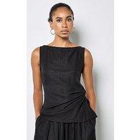 Apricot Side Knot Slash Neck Top - Black
