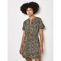 Apricot Zip Front Animal Utility Dress - Green