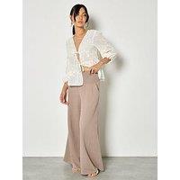 Apricot Double Weave Cotton Wide Leg Trouser - Brown