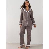 The Very Collection Contrast Collar Stripe Cotton Revere Pyjama Set