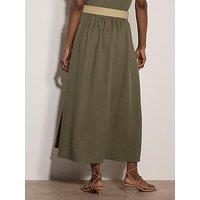 Apricot Boho Slub Belted Midi Skirt - Green