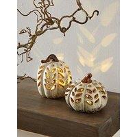 Heaven Sends Set Of 2 & Cream Cut Out Light-Up Pumpkin Autumn Decorations