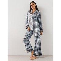 The Very Collection Contrast Collar Checker Board Cotton Revere Pyjama Set - Brown