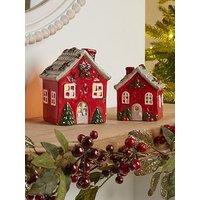 Heaven Sends Red House Tea Light Holder Set 2