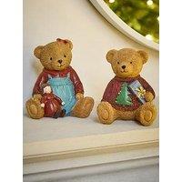 Heaven Sends Set Of 2 Ceramic Sitting Bear & Christmas Decorations