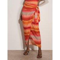 Apricot Watercolour Stripe Wrap Skirt - Orange