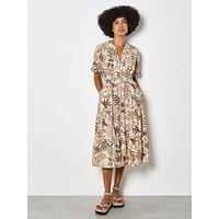 Apricot Palm Print Zip Front Maxi Dress